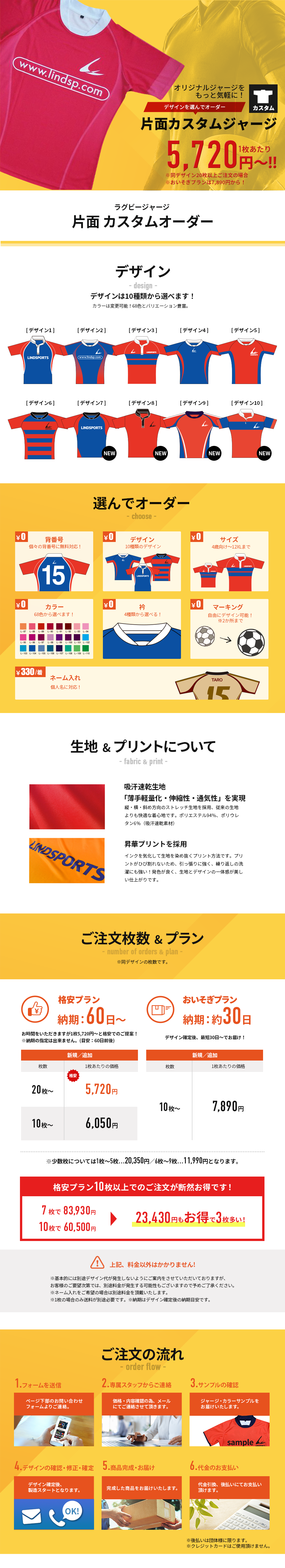 片面カスタムオーダージャージ
