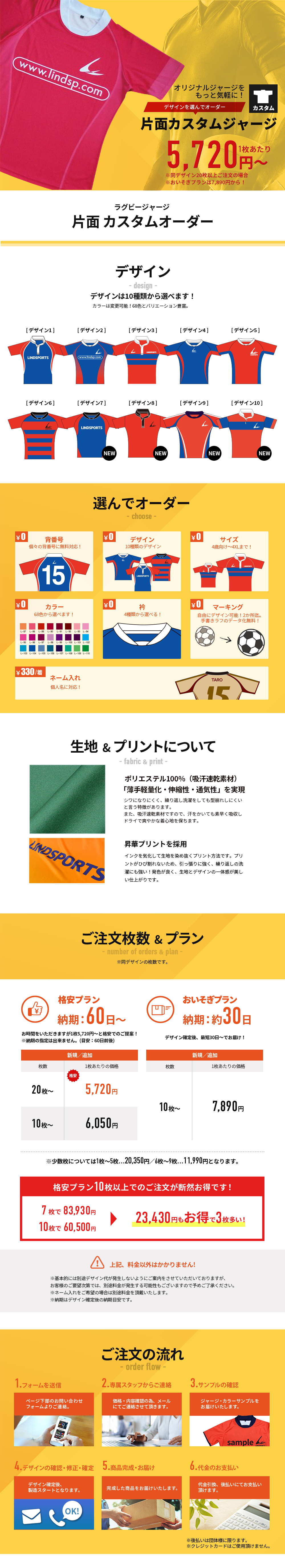 片面カスタムオーダージャージ