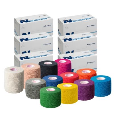 LINDSPORTS【同色同サイズ6箱セット】NEOソフトリップ 幅50/75mm 白/黒/タン/赤/青/グレー/オレンジ/水色/緑/パープル/ゴールド（イエロー）/ピンク ハンディカット伸縮テープ